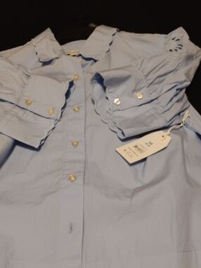 Light Blue Ruffle-Trim Button-Front Women's Top